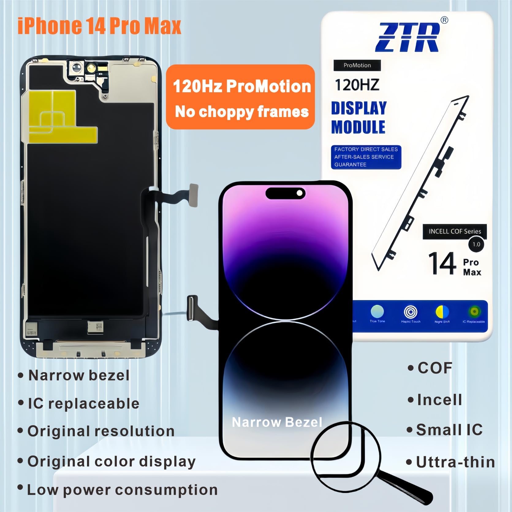 ZTR for iPhone 14 Pro Max Screen Replacement, 6.7'' COF LCD
